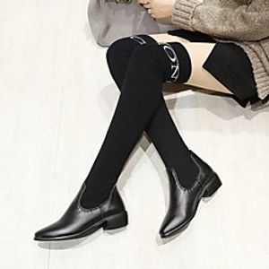 Women's Boots Cuban Heel Round Toe Over The Knee Boots Daily Knit PU Solid Colored Black Lightinthebox