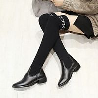 Women's Boots Cuban Heel Round Toe Over The Knee Boots Daily Knit PU Solid Colored Black Lightinthebox - thumbnail