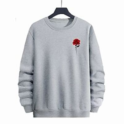 Men's Sweatshirt Black White Blue Gray Crew Neck Flower Print Holiday Going out Streetwear Casual Winter Spring   Fall Clothing Apparel Hoodies Sweatshirts  miniinthebox