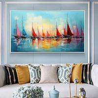 Handmade Oil Painting Canvas Wall Art Decoration Modern Impression Sailing Seascape Landscape for Home Decor Rolled Frameless Unstretched Painting Lightinthebox