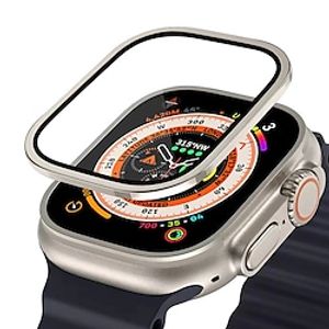 Watch Case for Apple Watch Ultra 49mm Screen Protector 49mm 9H Tempered Glass Titanium Alloy Frame Keep Original Touch Sensitive Lightweight Protective Glass Film for iwatch Ultra 49mm miniinthebox