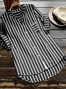 V Neck Loose Fitting Stripes Blouses