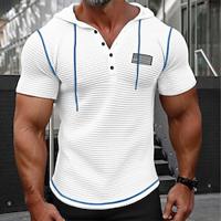 Men's Waffle Henley Shirt Henley Shirt Short Sleeve Shirt Tee Top Solid Color Hooded Outdoor Street Short Sleeve Button American flag Clothing Apparel Daily Hawaiian Lightinthebox