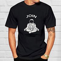 Men's Tee T shirt Hot Stamping Graphic Prints Astronaut Print Short Sleeve Casual Tops 100% Cotton Basic Designer Big and Tall Black Lightinthebox - thumbnail