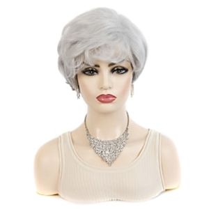100th day of school costume Grey Wig Old Lady Wig Ladies Short Hair Wig Headgear Export Chemical Fiber Wig Oblique Bangs Fashion White Gray Short Curly Hair Headgear miniinthebox