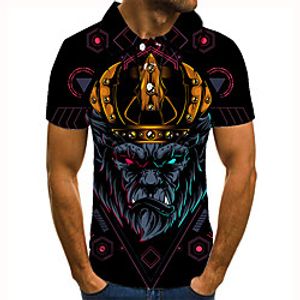 Men's Golf Shirt 3D Print Lion Animal Button-Down Short Sleeve Street Tops Casual Fashion Cool Black / Sports miniinthebox