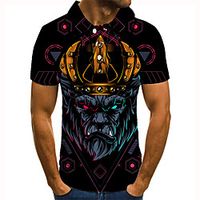 Men's Golf Shirt 3D Print Lion Animal Button-Down Short Sleeve Street Tops Casual Fashion Cool Black / Sports miniinthebox - thumbnail