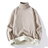 Men's Pullover Sweater Jumper Fleece Sweater Ribbed Knit Cropped Knitted Solid Color Turtleneck Keep Warm Modern Contemporary Work Daily Wear Clothing Apparel Spring   Fall Camel Wine M L XL miniinthebox - thumbnail