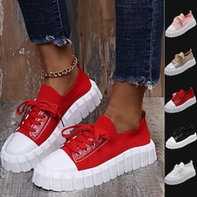 Women's Sneakers White Shoes Plus Size Platform Sneakers White Shoes Outdoor Work Daily Platform Round Toe Closed Toe Fashion Sporty Casual PU Lace-up Solid Color Black White Pink Lightinthebox