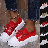 Women's Sneakers White Shoes Plus Size Platform Sneakers White Shoes Outdoor Work Daily Platform Round Toe Closed Toe Fashion Sporty Casual PU Lace-up Solid Color Black White Pink Lightinthebox - thumbnail
