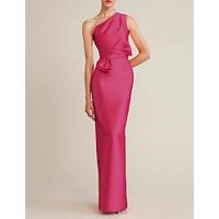 Sheath / Column Cocktail Dresses Elegant Dress Formal Wedding Guest Floor Length Sleeveless One Shoulder Pink Dress Satin with Bow(s) Pocket 2024 Lightinthebox