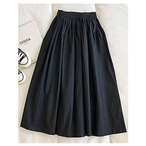 Women's A Line Long Skirt Midi Polyester Ash Apricot Black Khaki Skirts Summer Pocket Multiple Pockets Without Lining Retro Vintage Casual Casual Daily Weekend One-Size Lightinthebox