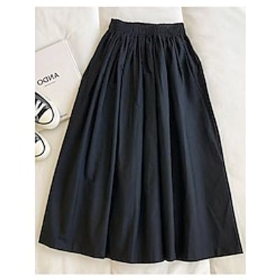 Women's A Line Long Skirt Midi Polyester Ash Apricot Black Khaki Skirts Summer Pocket Multiple Pockets Without Lining Retro Vintage Casual Casual Daily Weekend One-Size Lightinthebox
