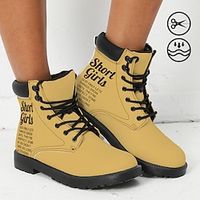 Women's Boots Print Shoes Combat Boots Plus Size Outdoor Daily Slogan Booties Ankle Boots Flat Heel Round Toe Closed Toe Fashion Casual Faux Leather Lace-up Light Pink Yellow Pink miniinthebox