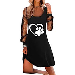 Women's A Line Dress Short Mini Dress Black Wine Dark Blue Long Sleeve Print Heart Mesh Print Spring Summer Square Neck Stylish Casual 2022 S M L XL XXL 3XL miniinthebox