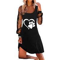 Women's A Line Dress Short Mini Dress Black Wine Dark Blue Long Sleeve Print Heart Mesh Print Spring Summer Square Neck Stylish Casual 2022 S M L XL XXL 3XL miniinthebox - thumbnail