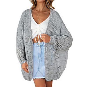 Women's Cardigan Hole Solid Color Casual Long Sleeve Loose Sweater Cardigans V Neck Fall Winter Summer Light Blue Blushing Pink Grey Lightinthebox