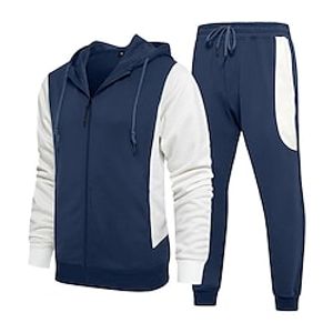 Men's Tracksuit Sweatsuit Blue Red Black Crew Neck Solid Color Drawstring 2 Piece Sports  Outdoor Daily Sports Basic Casual Big and Tall Fall Spring Clothing Apparel Hoodies Sweatshirts  Long Sleeve miniinthebox