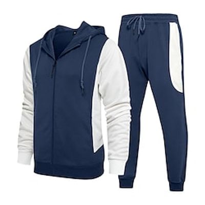 Men's Tracksuit Sweatsuit Blue Red Black Crew Neck Solid Color Drawstring 2 Piece Sports  Outdoor Daily Sports Basic Casual Big and Tall Fall Spring Clothing Apparel Hoodies Sweatshirts  Long Sleeve miniinthebox