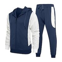 Men's Tracksuit Sweatsuit Blue Red Black Crew Neck Solid Color Drawstring 2 Piece Sports  Outdoor Daily Sports Basic Casual Big and Tall Fall Spring Clothing Apparel Hoodies Sweatshirts  Long Sleeve miniinthebox - thumbnail