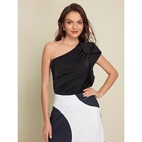 Satin Ruffle Sleeveless One Shoulder Top