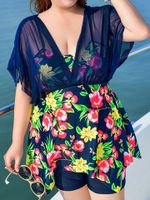 Plus Size Printed Bathing Suit Deep V High Waisted Two Pieces Swimsuits