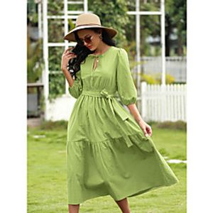 Women's Swing Dress Midi Dress Blushing Pink Green Short Sleeve Solid Color Spring Summer Casual / Daily 2021 M L XL 2XL 3XL miniinthebox
