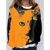 Women's Sweatshirt Pullover Cat Fashion Streetwear Print Black Blue Street Casual Round Neck Long Sleeve Micro-elastic Fall  Winter Lightinthebox - thumbnail