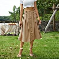 Women's Skirt A Line Swing Midi Skirts Pocket Solid Colored Casual Daily Weekend Summer Polyester Fashion Casual Apricot Black Pink Khaki Lightinthebox