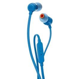 JBL Tune 110 Wired In-Ear Headphones, Deep And Powerful Pure Bass Sound, 1-Button Remote/Mic, Tangle-Free Flat Cable, Ultra Comfortable Fit, Blue JBLT110BLU