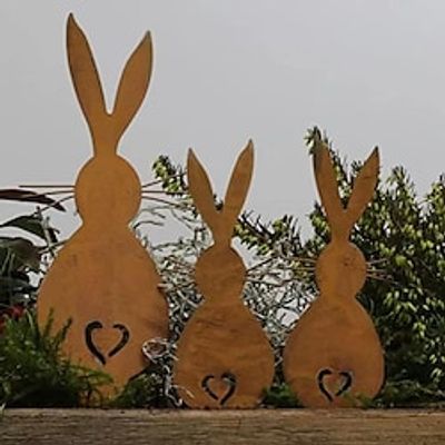 3pcs Easter Bunny Ornaments,Outdoor Metal Garden Decoration miniinthebox