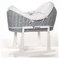 Teknum Infant Wicker Pod Moses Basket With White Waffle Beddings & White Rocker Stand - Wooden Grey TK_WIPDBE&ST_GY - thumbnail