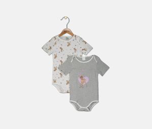 Baby Girl 2 Piece Printed Bodysuit  White/Grey