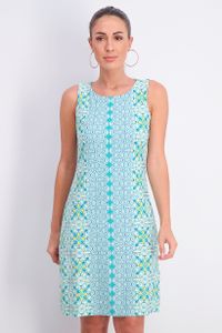 Womens Petite Printed Shift Dress  Aqua Gloss Combo