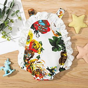 Baby Girls' Basic Floral Print Sleeveless Romper White miniinthebox