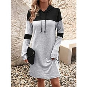 Women's Hoodie Dress Casual Dress Mini Dress Warm Fashion Outdoor Vacation Weekend Hoodie Print Striped Loose Fit Gray S M L XL XXL Lightinthebox