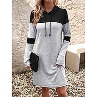 Women's Hoodie Dress Casual Dress Mini Dress Warm Fashion Outdoor Vacation Weekend Hoodie Print Striped Loose Fit Gray S M L XL XXL Lightinthebox - thumbnail