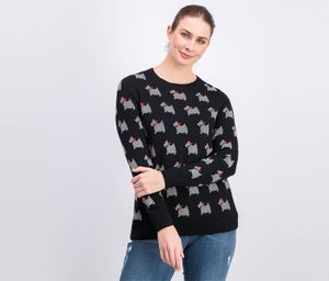 Womens Patterned Crew-Neck Sweater  Black