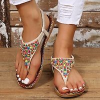 Women's Sandals Flat Sandals Comfort Shoes Plus Size Daily Summer Flat Heel Open Toe Casual Minimalism PU Leather Elastic Band Solid Colored Dark Brown Beige miniinthebox - thumbnail