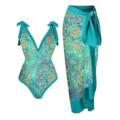 Women's Swimwear One Piece Beach Bottom Normal Swimsuit 2 Piece Printing Graphic Black Yellow Orange Green Bodysuit Bathing Suits Sports Beach Wear Summer Lightinthebox