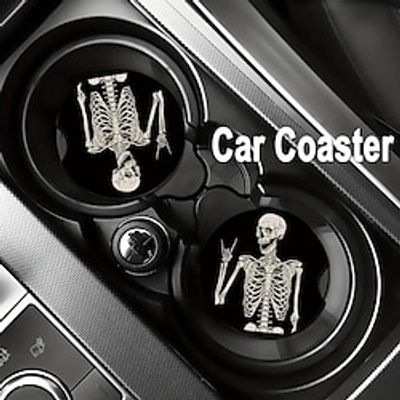 2pcs Car Coasters Car Cup Holder Coasters, Absorbent Ceramic Stone Car Coasters For Drinks,Finger Notch For Easy Move Of Auto Cup Holder-Skeleton Lightinthebox