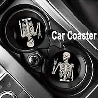 2pcs Car Coasters Car Cup Holder Coasters, Absorbent Ceramic Stone Car Coasters For Drinks,Finger Notch For Easy Move Of Auto Cup Holder-Skeleton Lightinthebox - thumbnail