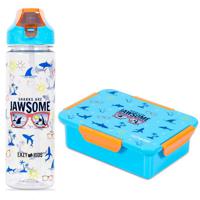 Eazy Kids Lunch Box And Tritan Water Bottle With 2 In1 Drinking Flip Lid And Sipper Jawsome - Blue