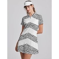 Women's Tennis Dress Golf Dress WhiteBlack Short Sleeve Dress Leopard Ladies Golf Attire Clothes Outfits Wear Apparel miniinthebox
