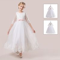 Kids Girls' Party Dress Solid Color Floral Half Sleeve Performance Birthday Princess Sweet Mesh Lace Maxi Party Dress Summer Spring Fall 5-13 Years White Lightinthebox - thumbnail