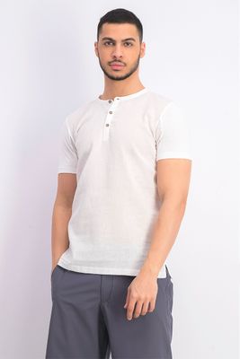 Mens Short Sleeve Henley Tee White Mens Short Sleeve Henley Tee White