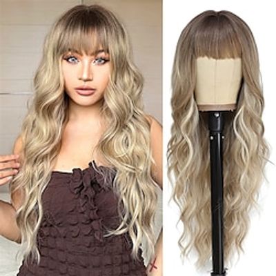 Long Dirty Blonde Wigs with Bangs for Women Curly Wavy Hair Wigs Heat Resistant Synthetic Fiber Wigs for Daily Party Use 26 Inches (Dirty Blonde) miniinthebox Long Dirty Blonde Wigs with Bangs for Women Curly Wavy Hair Wigs Heat Resistant Synthetic Fiber Wigs for Daily Party Use 26 Inches (Dirty Blonde) miniinthebox