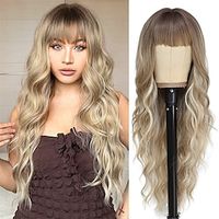 Long Dirty Blonde Wigs with Bangs for Women Curly Wavy Hair Wigs Heat Resistant Synthetic Fiber Wigs for Daily Party Use 26 Inches (Dirty Blonde) miniinthebox