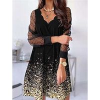 Women's Black Dress Party Dress Cocktail Dress Mini Dress Light Pink Black Pink Long Sleeve Floral Print Spring Fall Winter V Neck Fashion Winter Dress Wedding Guest Vacation 2023 S M L XL XXL 3XL Lightinthebox - thumbnail