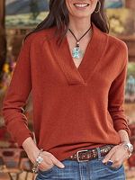 Solid Color Cutout V-Neck Knit Sweater